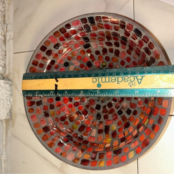 Mosaic Art Bowl - Red Pink White Candy Dish Home Decor Collectibles Vintage - Picture 8 of 9